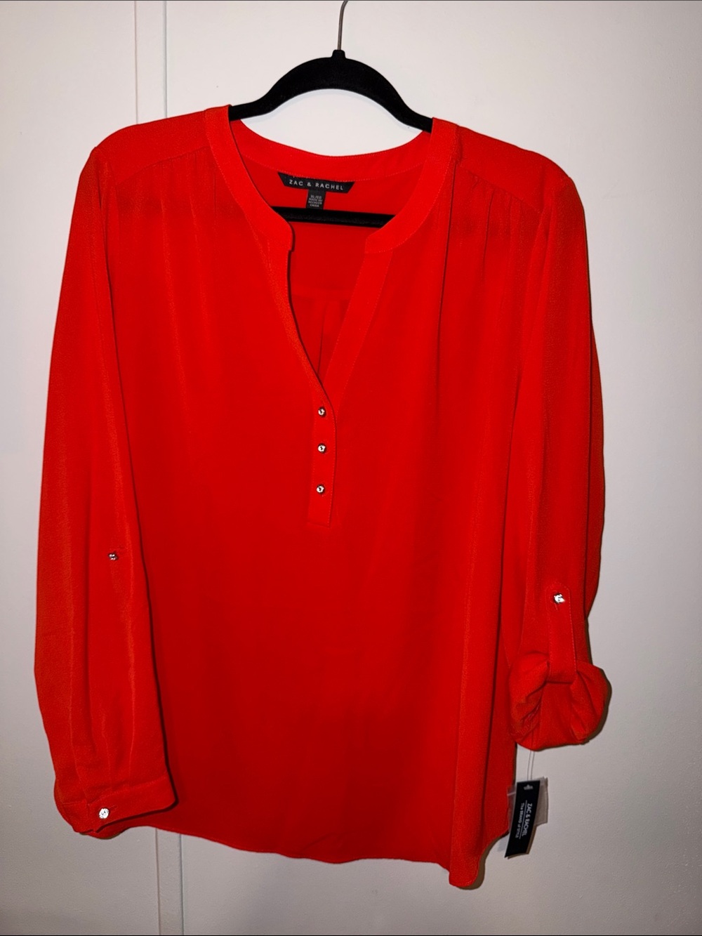 Zac & Rachel Vibrant Red Button-Trim Henley Blouse